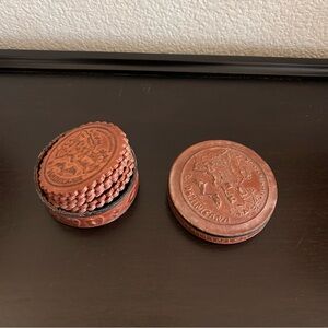 6 vintage Dominicana Coasters Leather Dominican Rep Santo Domingo Bar Parrot